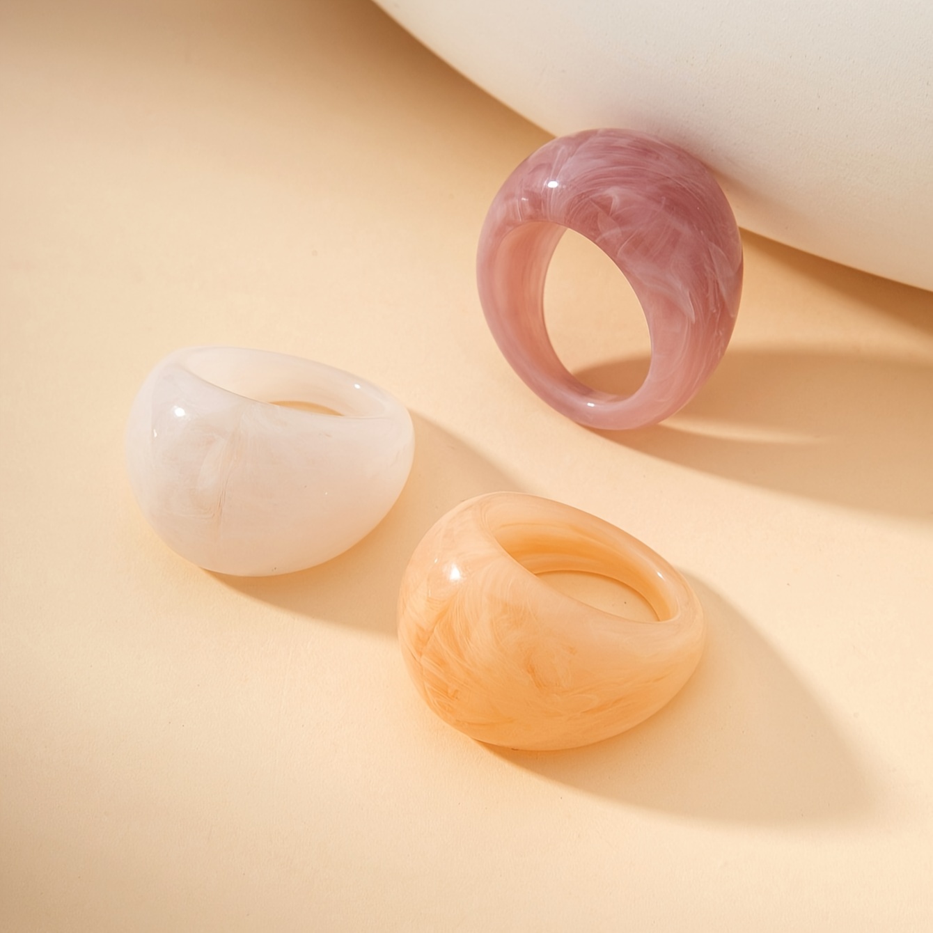 3pc Transparent Acrylic Geometric Ring Set for Women